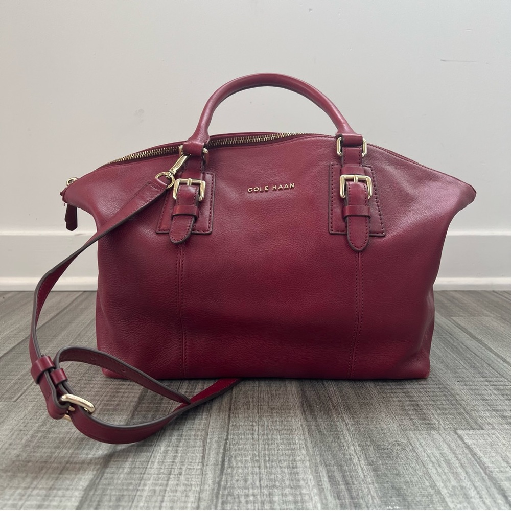 Cole Haan Burgundy Leather Rockland Medium Cross Body Satchel